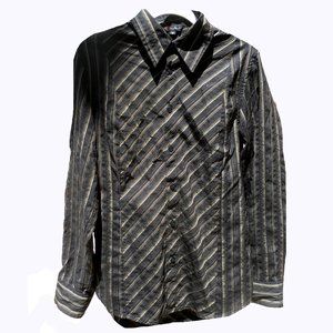 NYBASED multi-striped black button down long sleeve shirt M